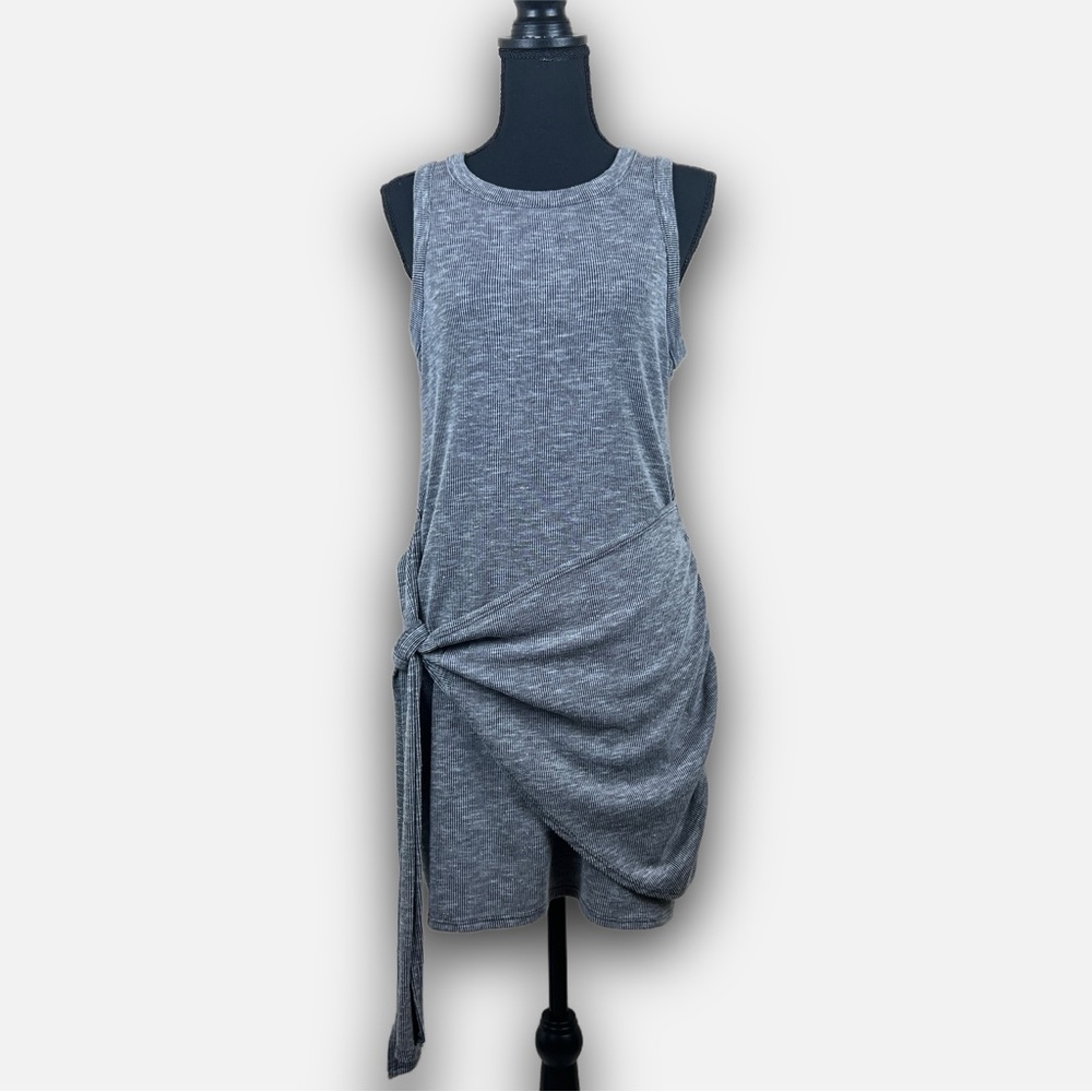Gilli Gray Mini Faux Wrap Cotton Dress with Modern Elegance - Picture 2 of 10